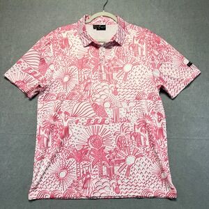 Yatta Golf‎ Mens Pink White Tropical Hula Print Performance Polo Shirt Size M